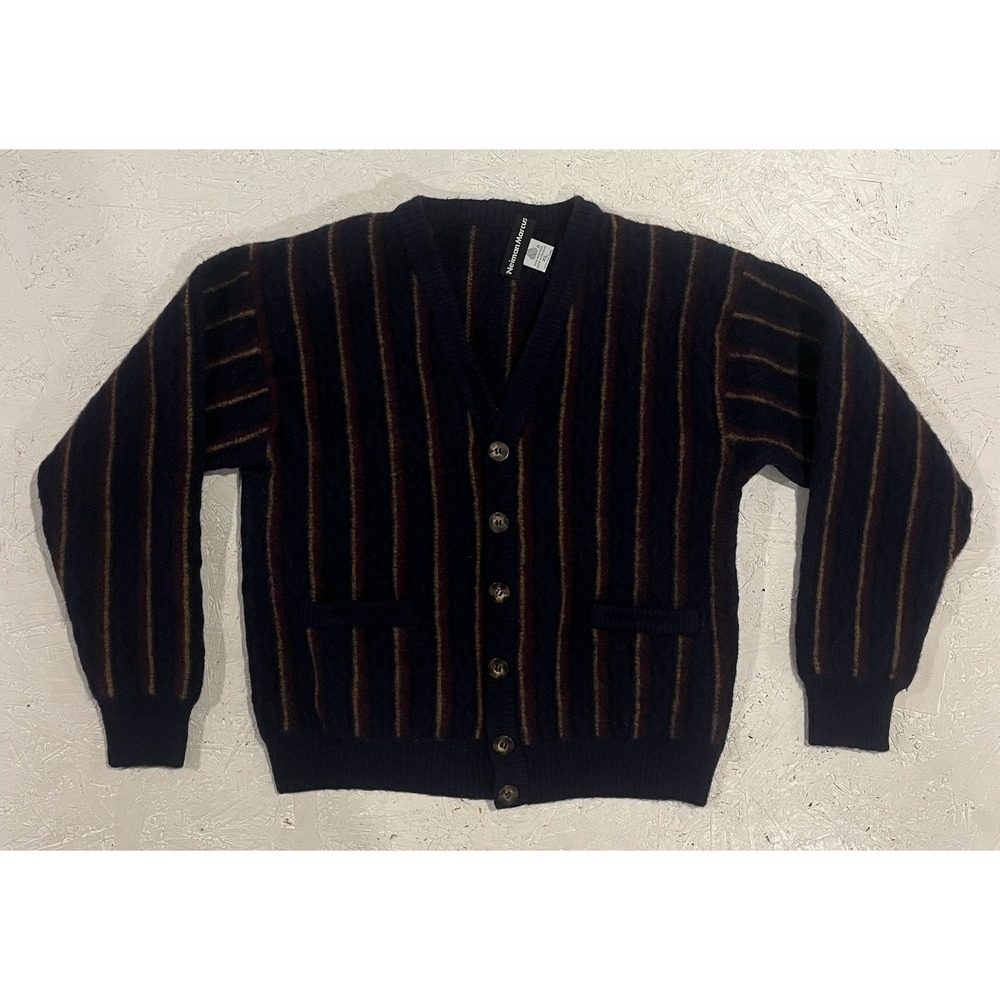 Vintage Neiman Marcus Cardigan New Wool Button Up Youth XL 3D Knit Sweater